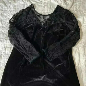 Vintage 90s gothic black velour maxi dress Ronnie Nicole ll sheer sleeves witchy